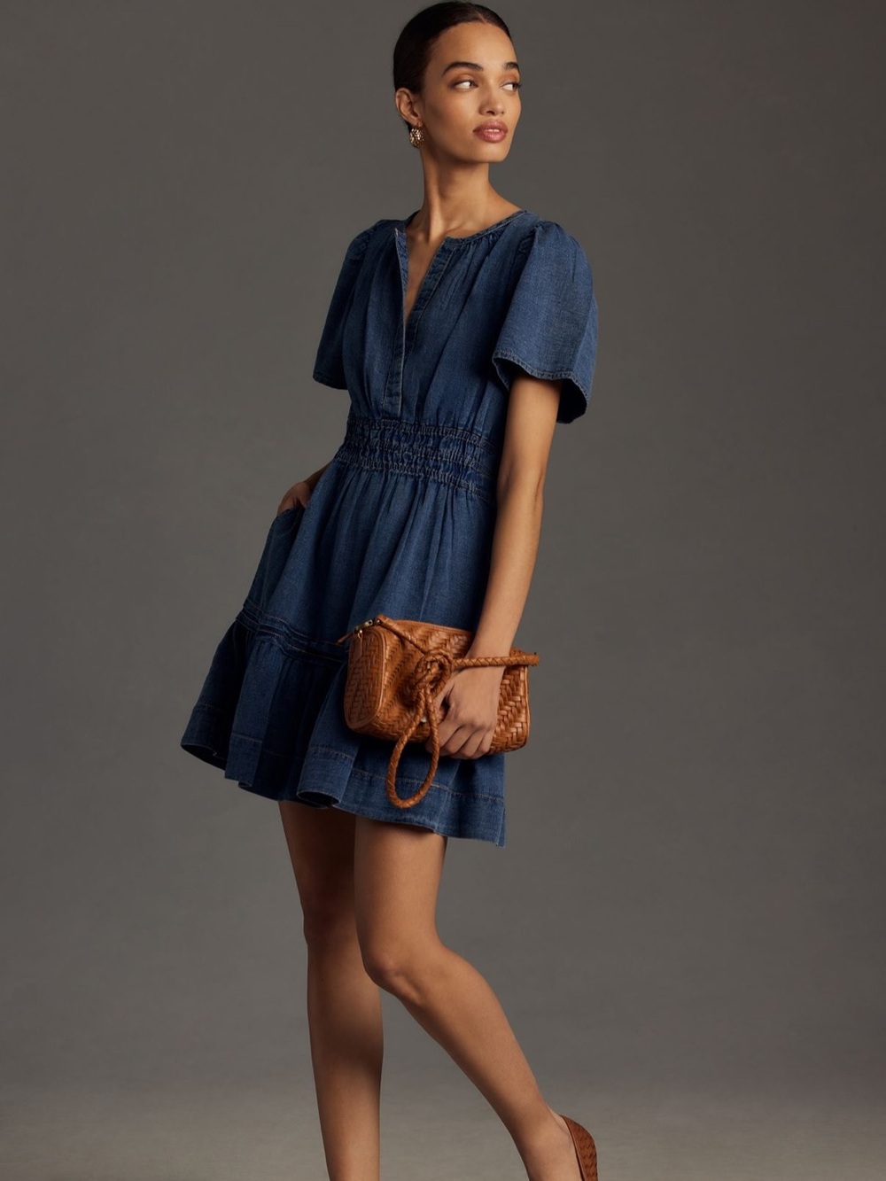 Anthropologie Somerset Mini Denim Blue Smocked-Waist Dress, 1x , worn once - Picture 4 of 9